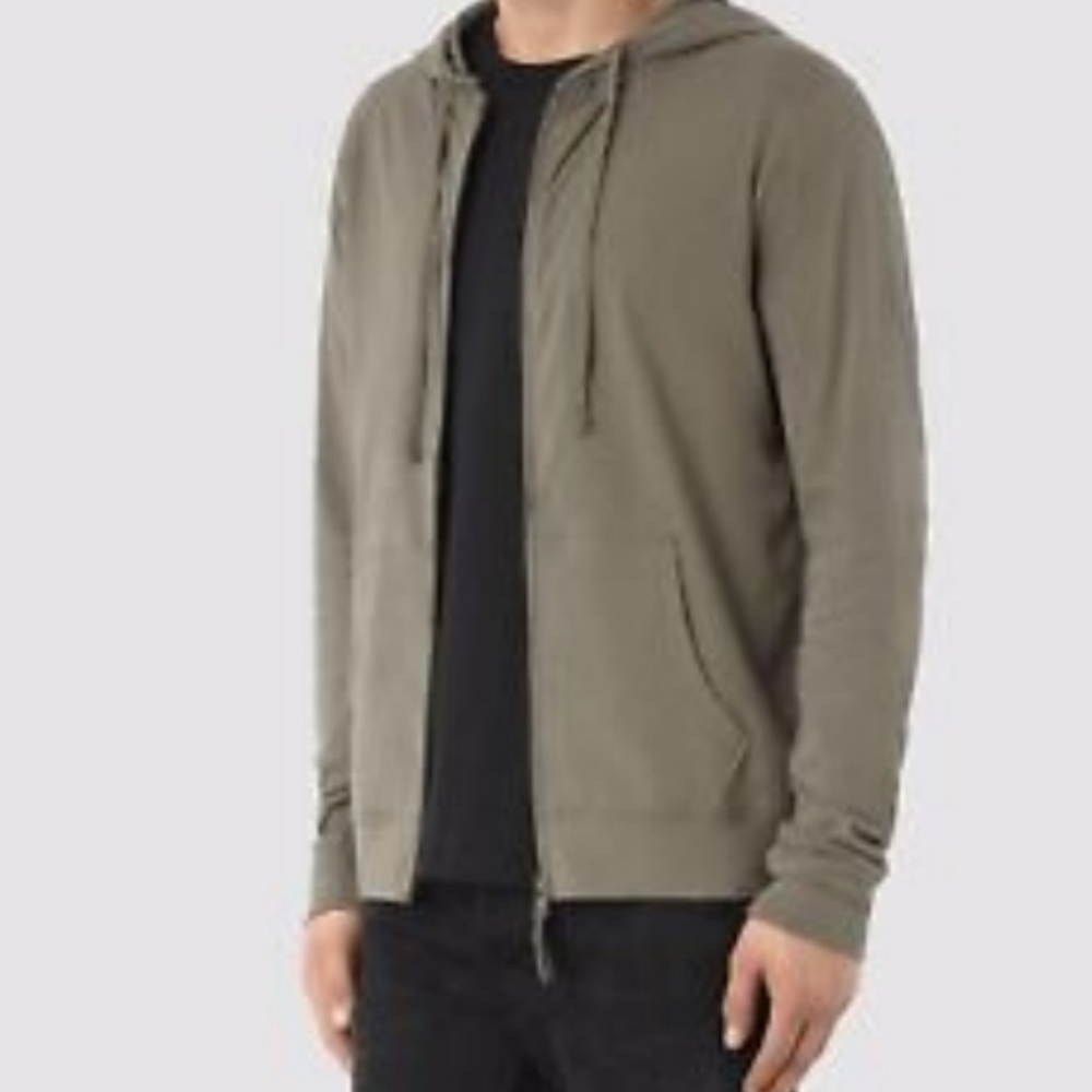 Allsaints All Saints Brace Hoody Cotton Small Hoodie Taupe Neutral Zip Front